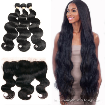 Brazilian Body Wave Hair With Lace Frontal Closure 100% Human Hair 3 Bundles With Frontal Closure Non Remy Hair Extension